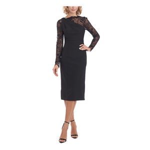JS COLLECTION Womens Black Asymmetrical Long Sleeve Sheath Dress 16